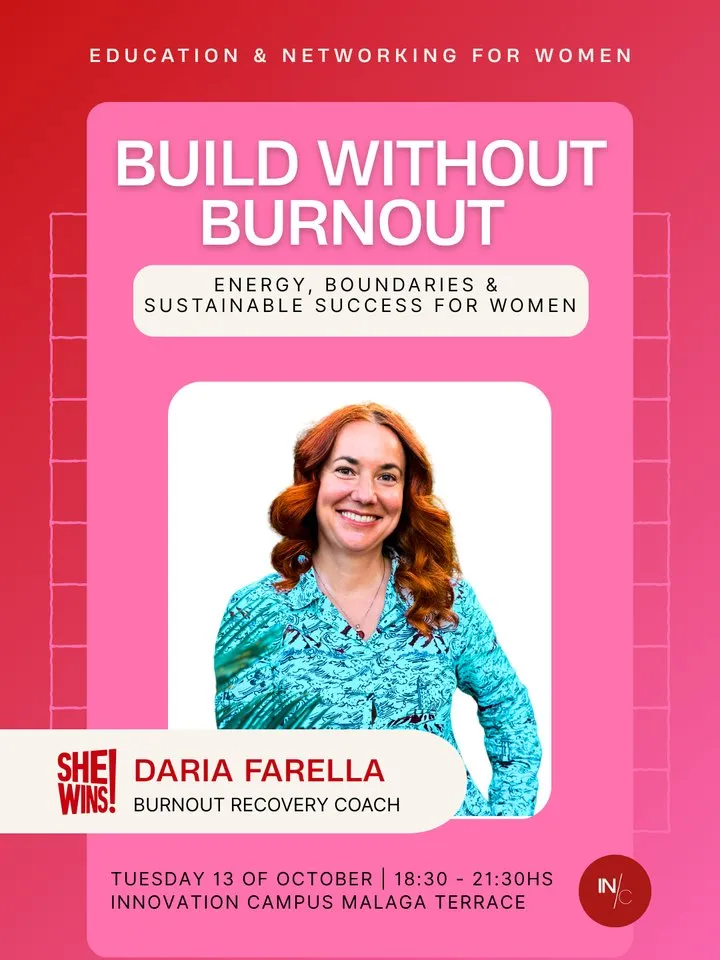 Event poster: Build without burnout with Daria Farella